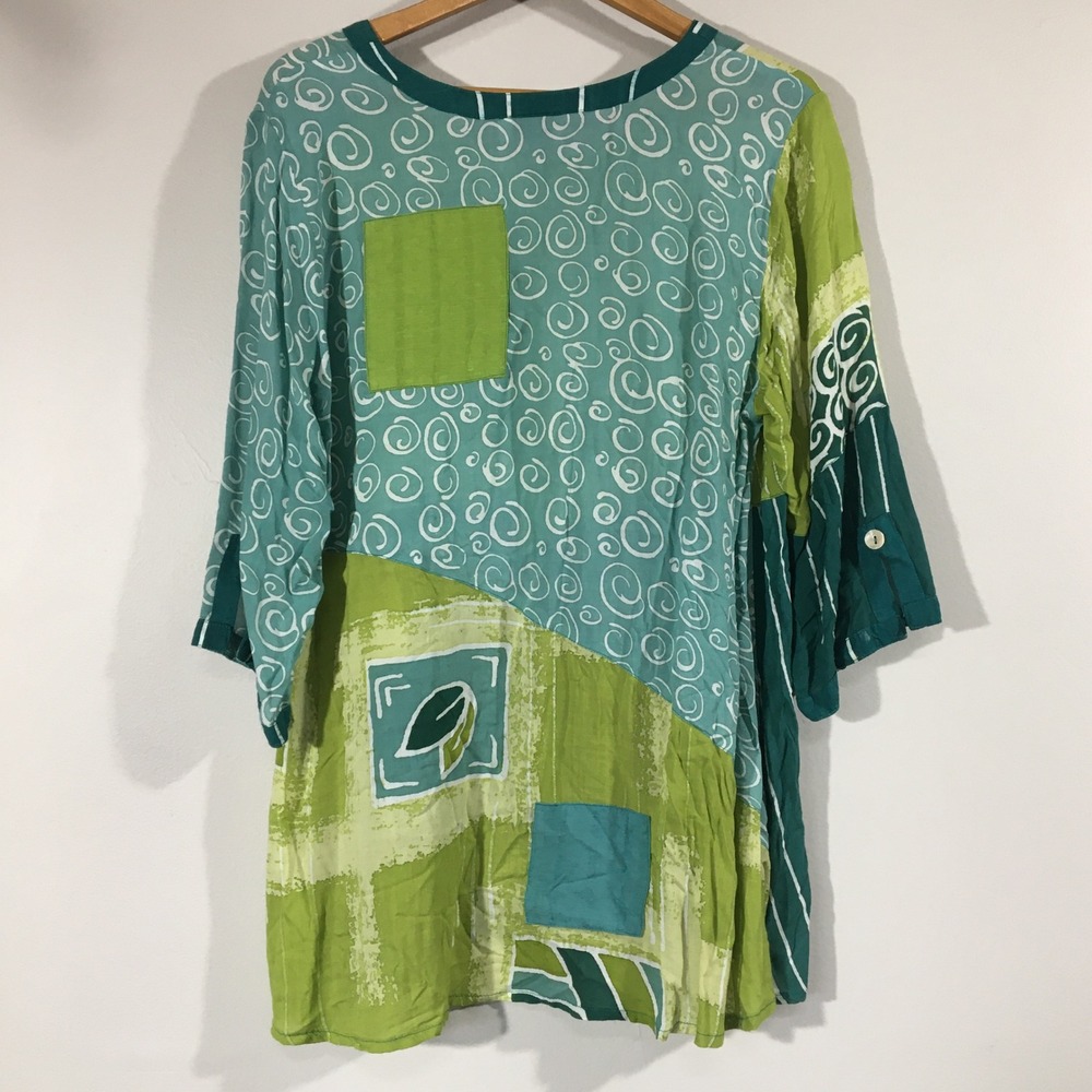 Iguana M Green Patchwork Abstract Print Rayon Blo… - image 2